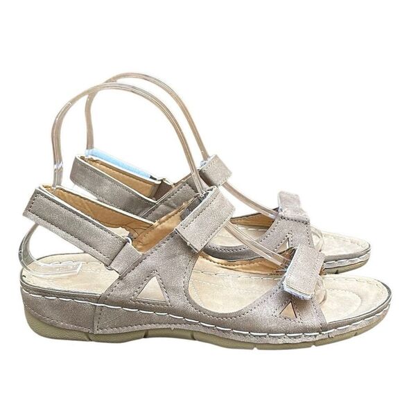 NEW Josdec Sandals Women's 37 Taupe Open Toe Platform Orthopedic Dressy Summer - Picture 2 of 8